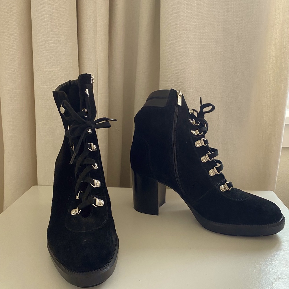 Aquatalia designer black lace up leather boots suede made in Italy 8.5